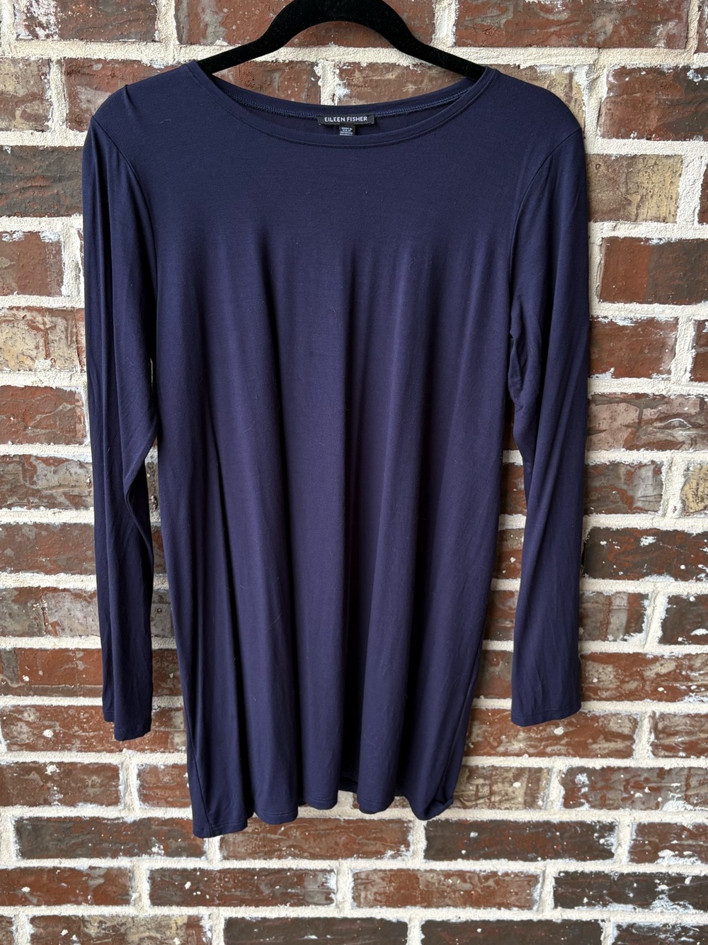Eileen Fisher Long Sleeve Navy Crewneck Jersey Tunic Size Medium